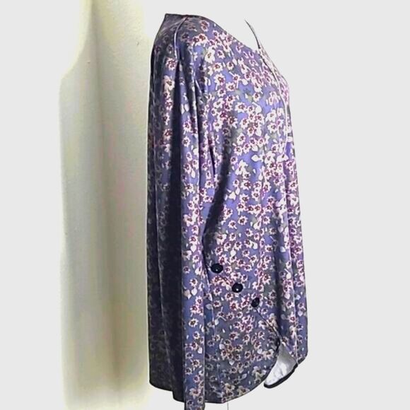 Gray Tunic Top with Maroon Flowers, Big Zipper at Neckline,  Size XXL - Picture 5 of 8